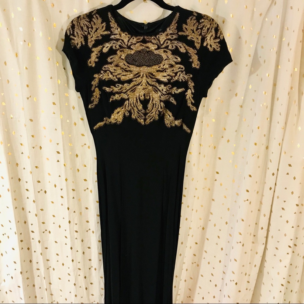 DAVID MEISTER BLACK FLOOR LENGTH BEADED DRESS